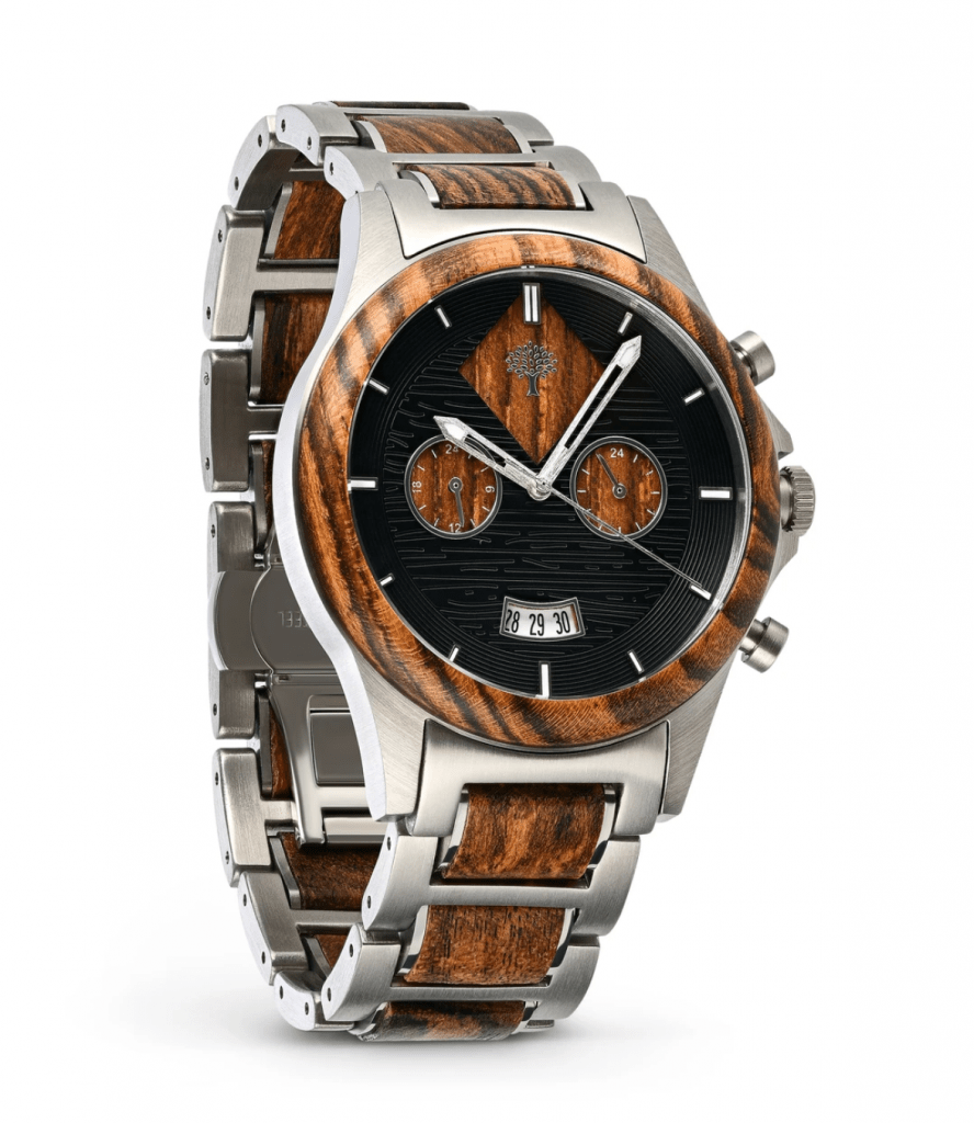 metal and wood watch