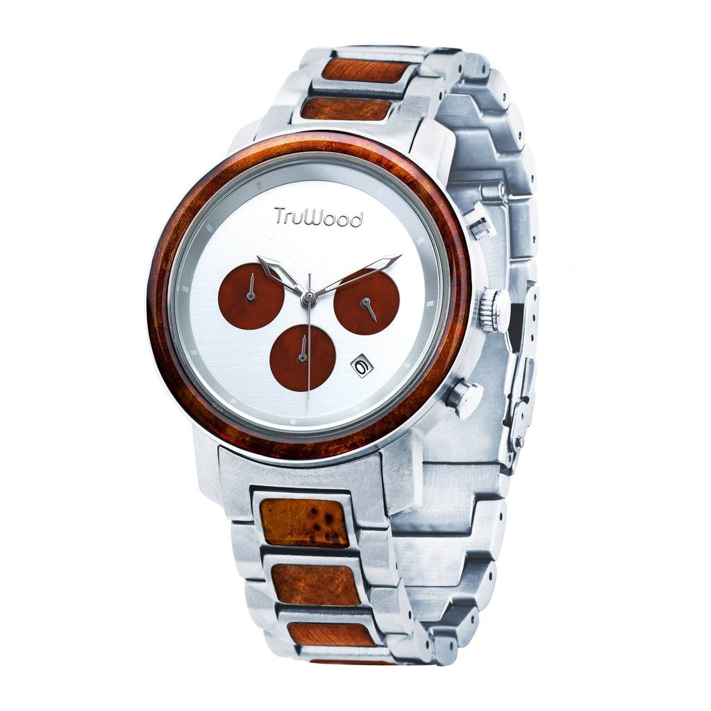 silver and brown watch