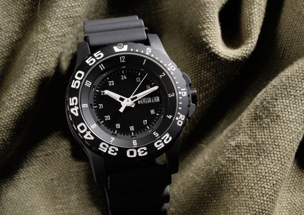 black rough military watch with easily readable dial