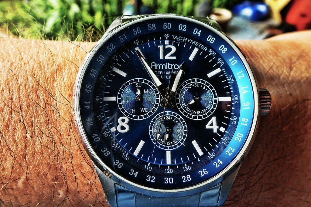 racing watch with a chronograph and tachymeter