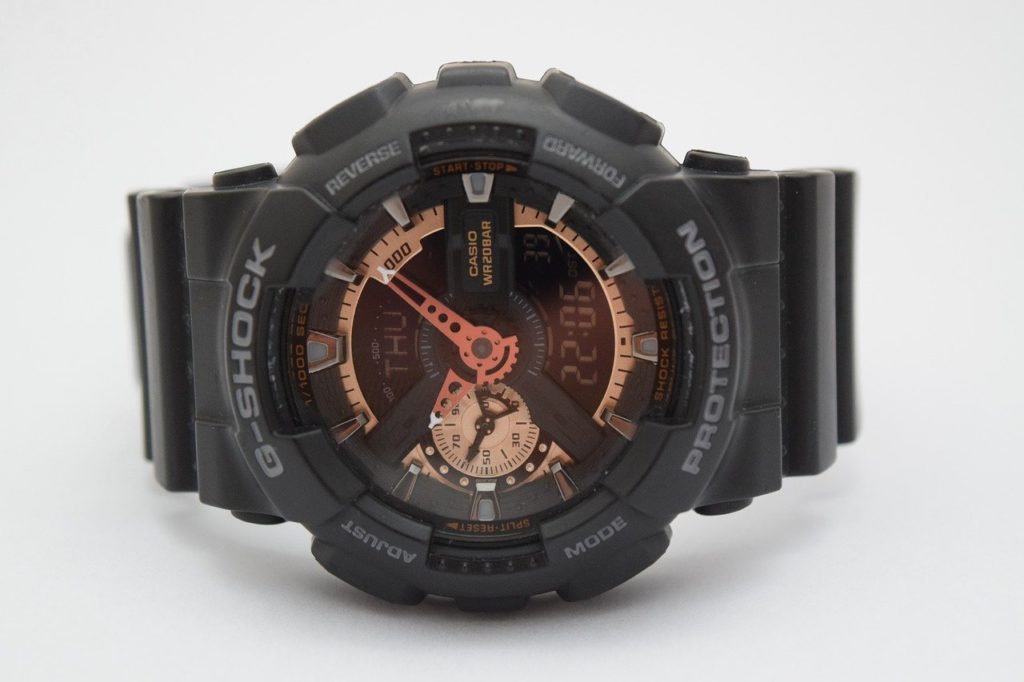 g-shock watch with black resin strap