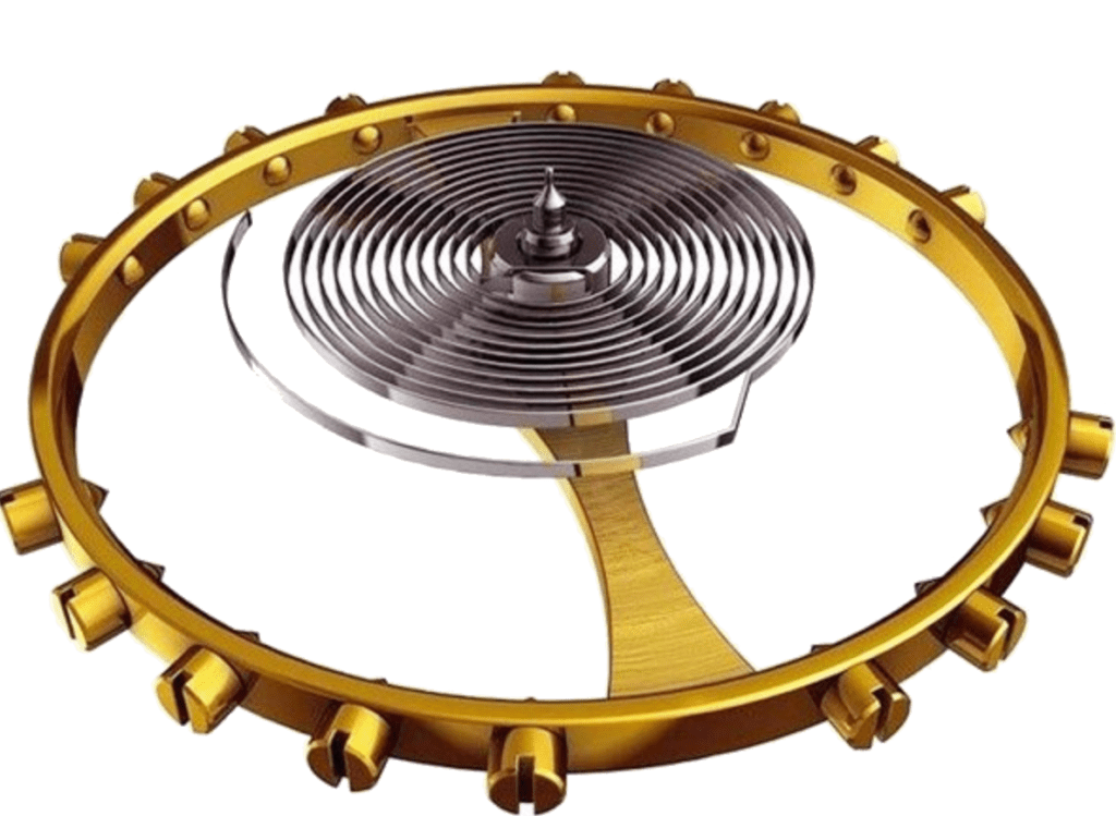 golden balance wheel with a spring in the center