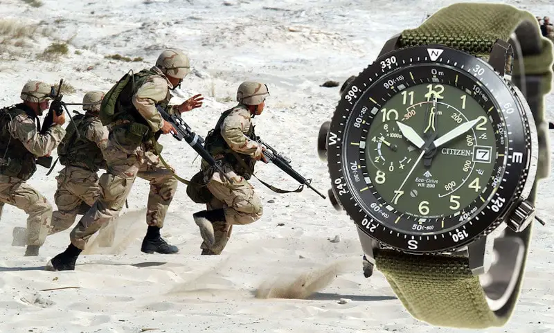 solar military watch with soldiers in action