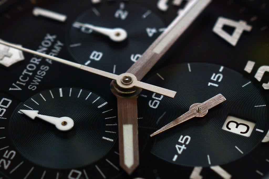 Chronograph movement close-up with additional dials present