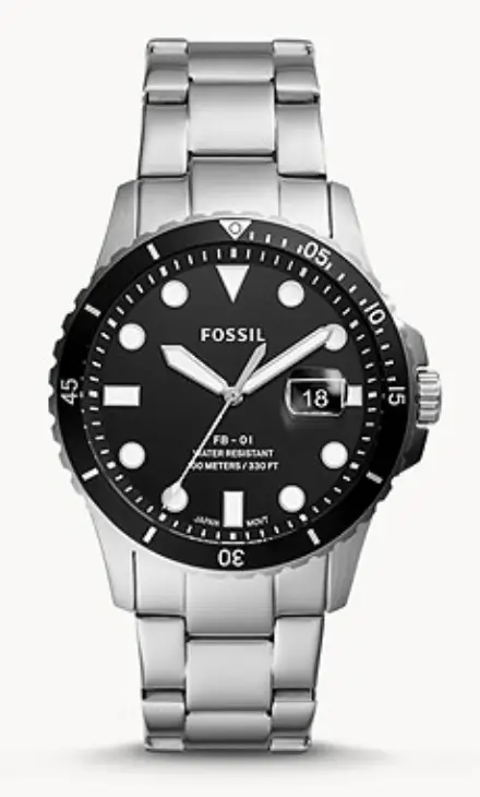 Full metal Fossil dive watch with black face