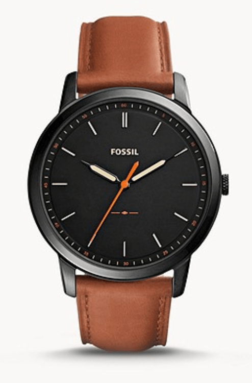 black-dialled watch with brown leather straps