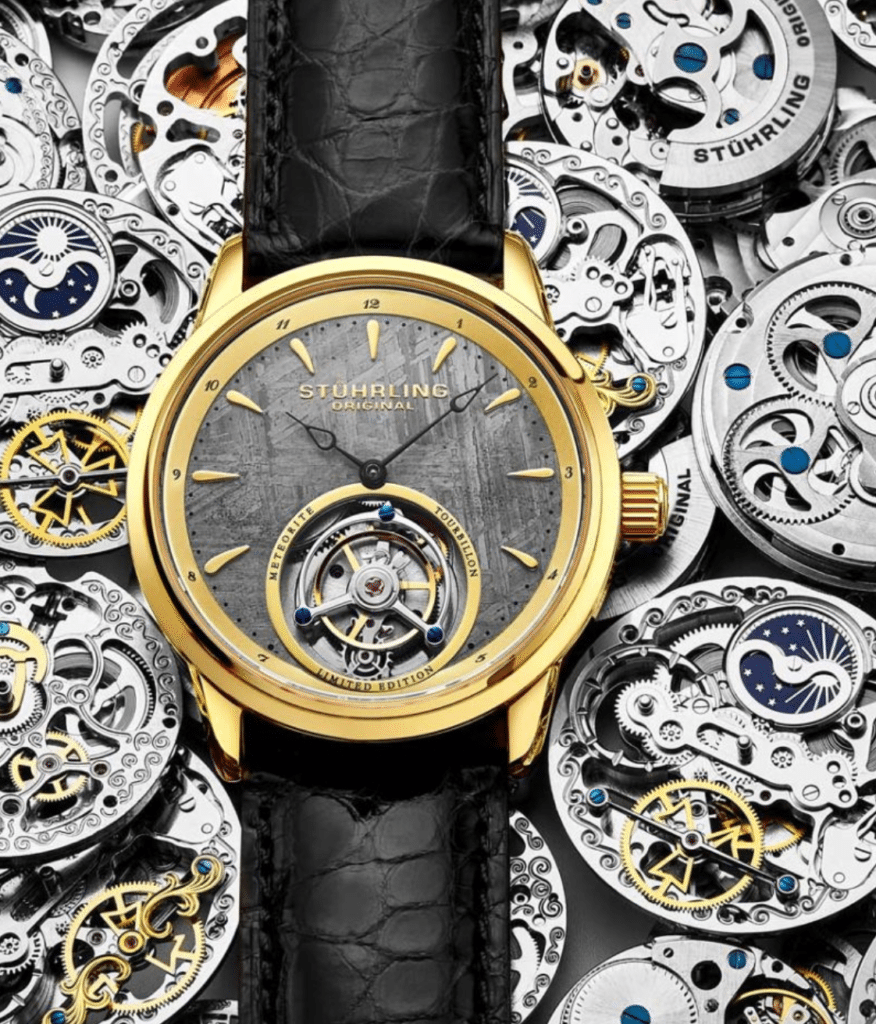 luxurious Stuhrling watch with a tourbillon on the dial