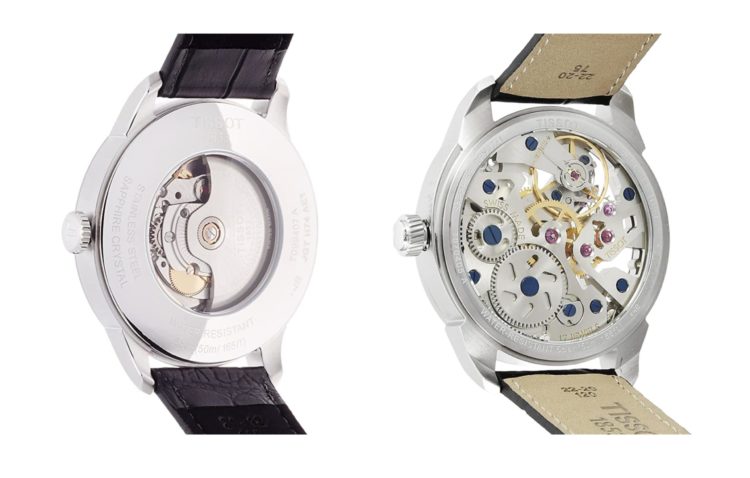 automatic vs manual mechanical watch from behind
