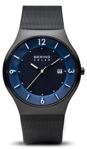 A solar Bering timepiece with blue dial