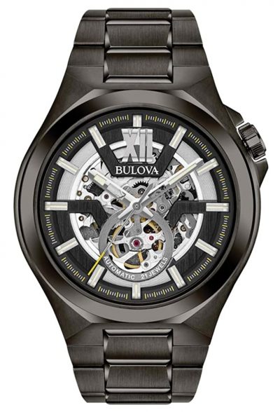 Skeleton timepiece with gray gunmetal finish