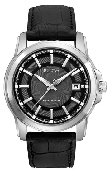 Black and silver timepiece with gliding hand