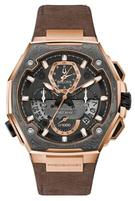 an accurate Bulova watch with unique dial and rose-gold tone case