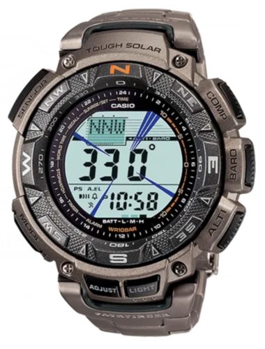 A digital outdoor watch with titanium bracelet