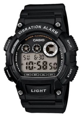 Black digital Casio with vibrating alarm feature