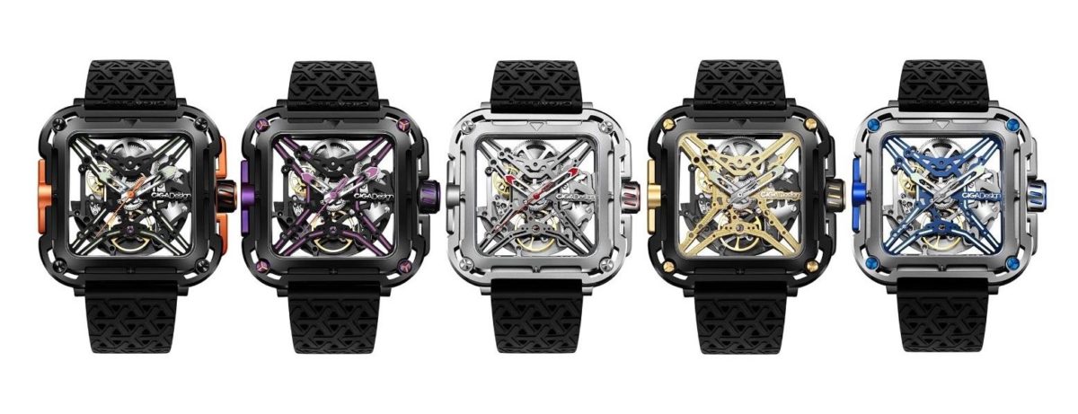 A selection of differently colored CIGA X-Series timepieces