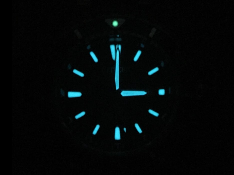 brightly glowing Citizen watch lume