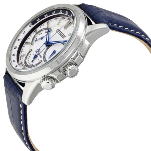 A blue-strapped Citizen watch with blue hands