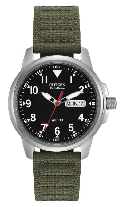 Citizen solar military-style watch with green canvas