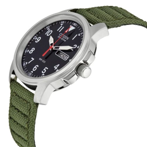 Green field watch with silver case