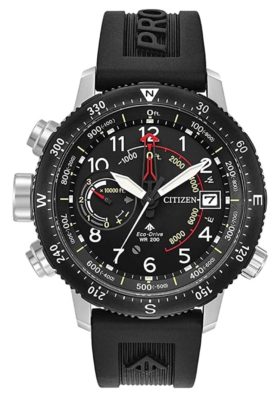 Citizen altimeter timepiece with analog face and solar power