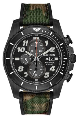 A durable Citizen piece with camouflaged band and black dial