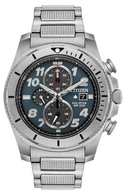 A rugged Citizen metal watch with sapphire crystal