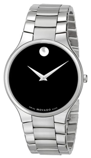 Classic Movado Museum watch with black dial and Swiss quartz 