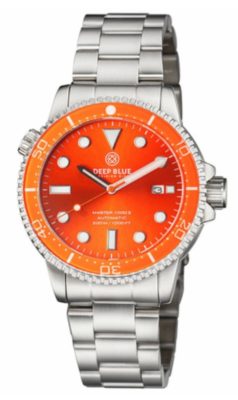 An orange dial dive watch with metal construction