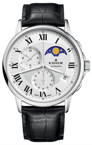 A classic moonphase timepiece with yellow moon and Roman numerals