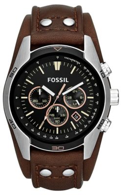 Leather Fossil watch with stopwatch feature