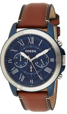 Affordable Fossil watch with blue dial and Roman numerals