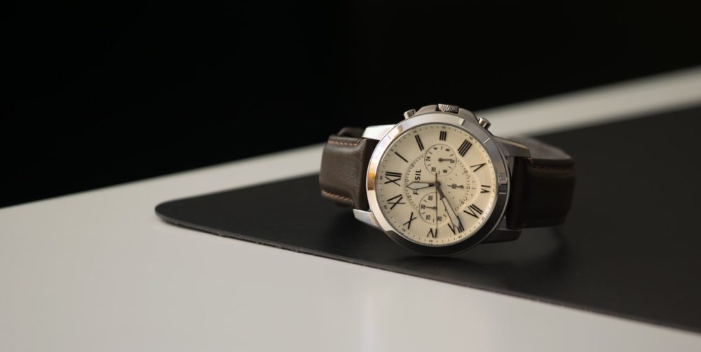 Cream-toned Fossil watch with leather strap