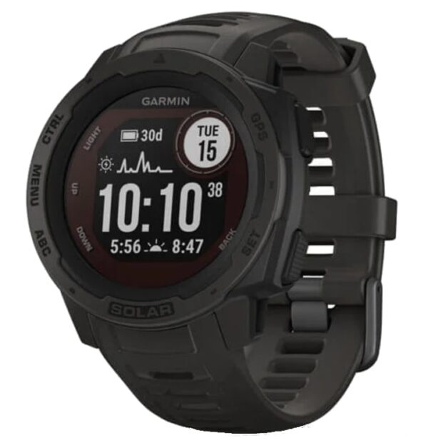 Black Garmin watch with digital screen