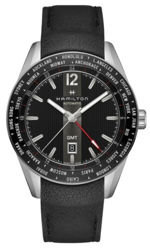 Timepiece with a secondary time indicator and black dial
