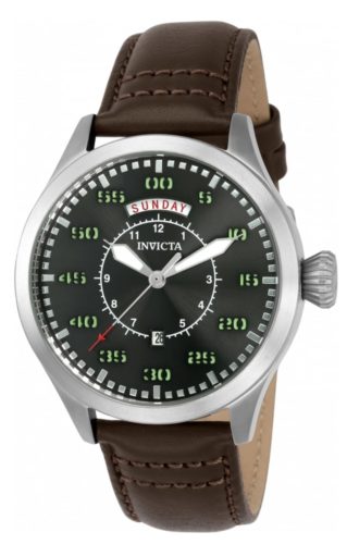 An aviator Invicta with green hour numbers and large crown