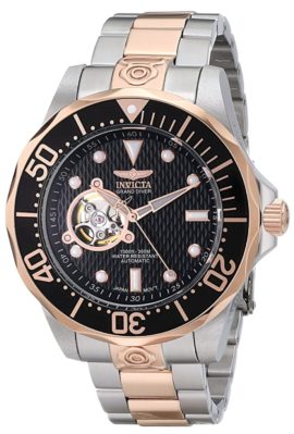 Dive watch with rose-gold case and open cut