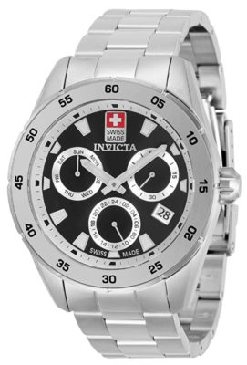A silver-tone Swiss-made Invicta dive watch with black face