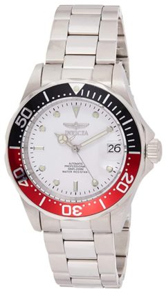 40mm dive watch with metal construction and white face