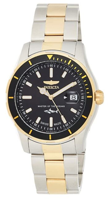 Gold and silver toned watch with black dial