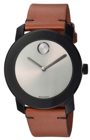 Modern Movado watch with brown leather band