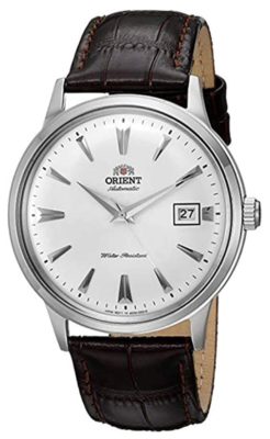 Classic dress watch with white dial and silver hands
