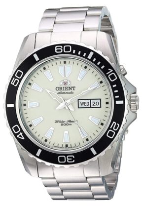 Orient dive watch with white dial and black bezel ring