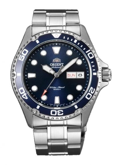 Orient dive watch with blue dial and metal band