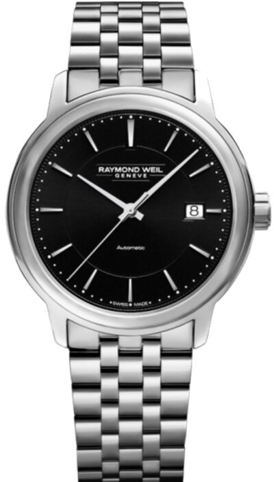 Stainless steel watch with black dial 