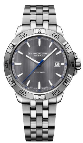 Raymond Weil Swiss watch with a grey dial and metal bracelet