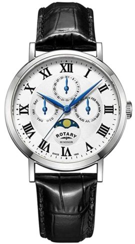 Rotary dress watch with moon phase indicator