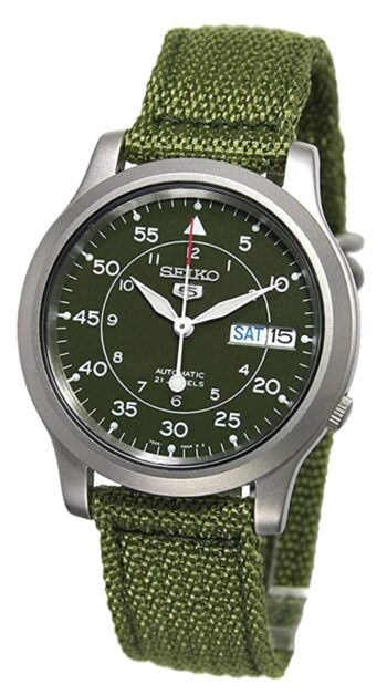 Military-inspired green canvas automatic watch