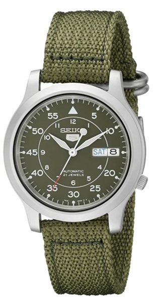 Green Seiko automatic watch with canvas strap
