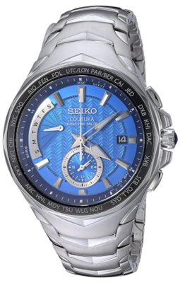 Solar atomic Seiko watch with sky blue dial