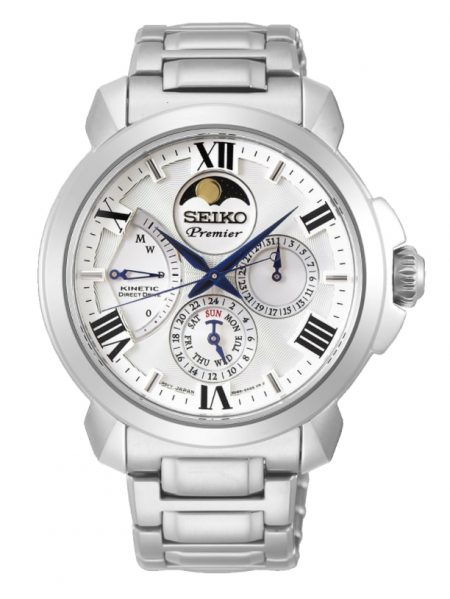 Seiko Premier watch with moon phase function at twelve o'clock